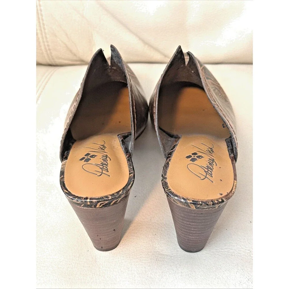 Patricia Nash Ruffina Womens 8 Heeled Leather Mules Western Pointed Boho Gold